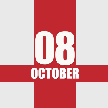 8 Ekim. Ayın sekizinci günü, takvim tarihi. Beyaz sayılar ve kırmızı kesişen çizgiler. Yılın günü kavramı, zaman çizelgesi, sonbahar ayı