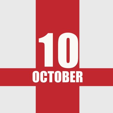 10 Ekim. Ayın onuncu günü, takvim tarihi. Beyaz sayılar ve kırmızı kesişen çizgiler. Yılın günü kavramı, zaman çizelgesi, sonbahar ayı