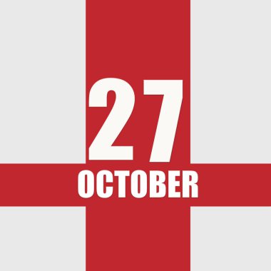 27 Ekim. Ayın 27 'si, takvim tarihi. Beyaz sayılar ve kırmızı kesişen çizgiler. Yılın günü kavramı, zaman çizelgesi, sonbahar ayı