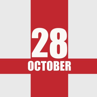 28 Ekim. Ayın 28. günü, takvim tarihi. Beyaz sayılar ve kırmızı kesişen çizgiler. Yılın günü kavramı, zaman çizelgesi, sonbahar ayı