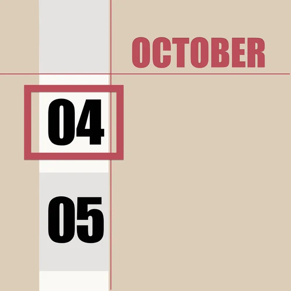 10月4日 月の4日目 カレンダーの日付 白のストライプと赤の正方形とベージュの背景 日付を変更して 1年の日 タイムプランナー 秋の月の概念 — ストック写真
