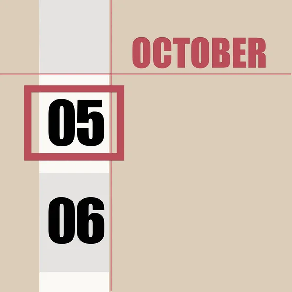 10月5日 月の5日目 カレンダーの日付 白のストライプと赤の正方形とベージュの背景 日付を変更して 1年の日 タイムプランナー 秋の月の概念 — ストック写真