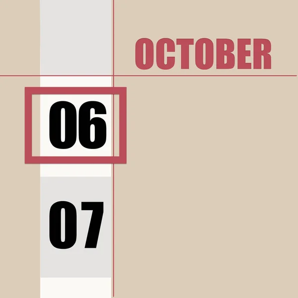 Octobre 6Ème Jour Mois Date Calendrier Fond Beige Avec Bande — Photo