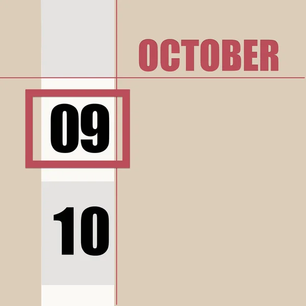 Octobre 9Ème Jour Mois Date Calendrier Fond Beige Avec Bande — Photo