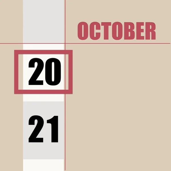 10月20日月20日 日历日期 米色背景 白色条纹和红色正方形 日期变化 年月日的概念 时间规划 秋季月 — 图库照片