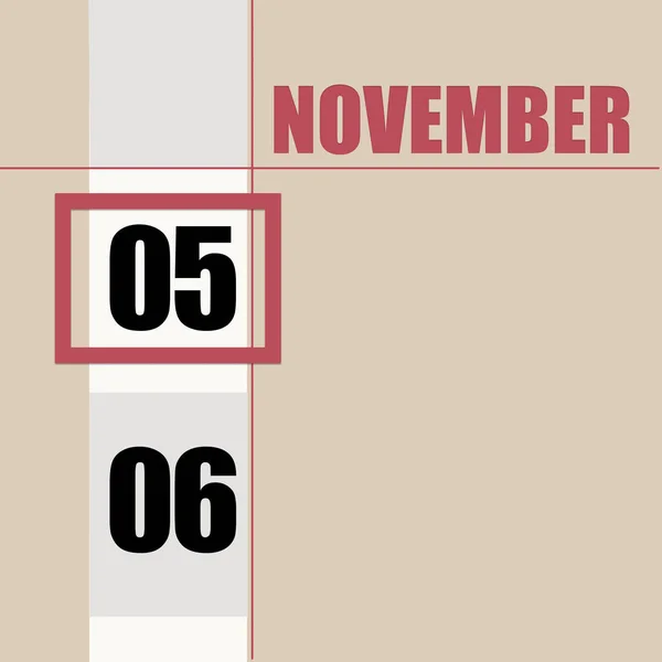 11月5日 月の5日目 カレンダーの日付 白のストライプと赤の正方形とベージュの背景 日付を変更して 1年の日 タイムプランナー 秋の月の概念 — ストック写真