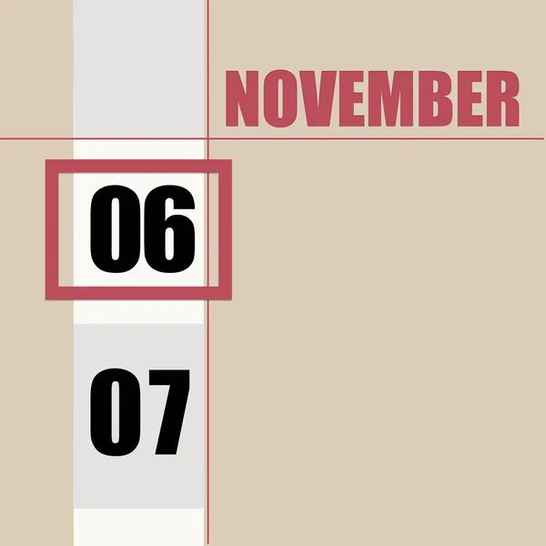 11月6日 月の6日 カレンダーの日付 白のストライプと赤の正方形とベージュの背景 日付を変更して 1年の日 タイムプランナー 秋の月の概念 — ストック写真
