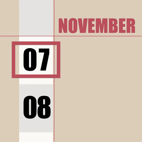 11月7日月7日 日历日期 米色背景 白色条纹和红色正方形 日期变化 年月日的概念 时间规划 秋季月 — 图库照片