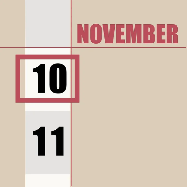 11月10日10月10日 日历日期 米色背景 白色条纹和红色正方形 日期变化 年月日的概念 时间规划 秋季月 — 图库照片