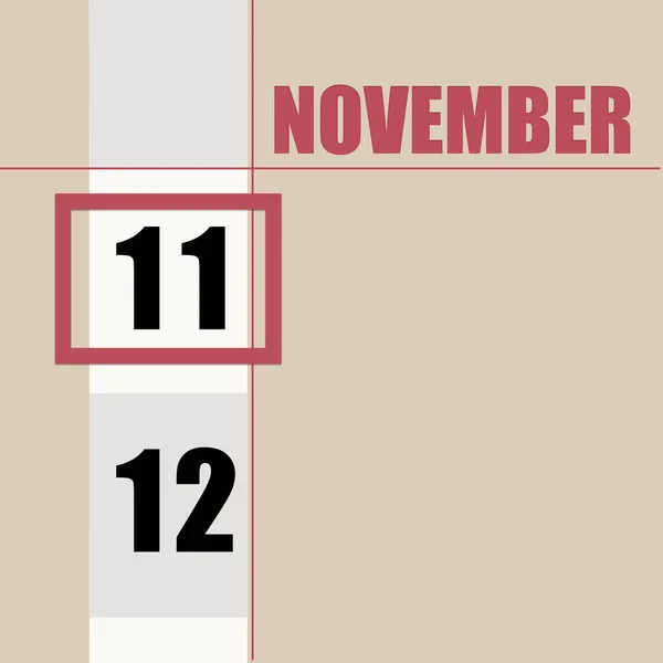 11月11日月十一日 日历日期 米色背景 白色条纹和红色正方形 日期变化 年月日的概念 时间规划 秋季月 — 图库照片