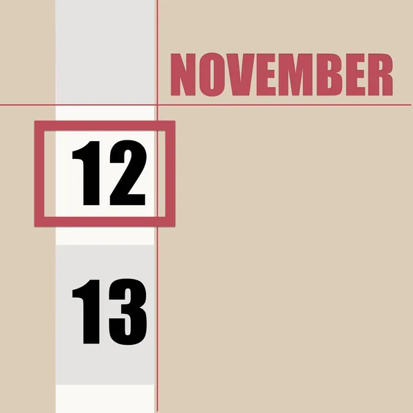 11月12日 月の12日 カレンダーの日付 白のストライプと赤の正方形とベージュの背景 日付を変更して 1年の日 タイムプランナー 秋の月の概念 — ストック写真