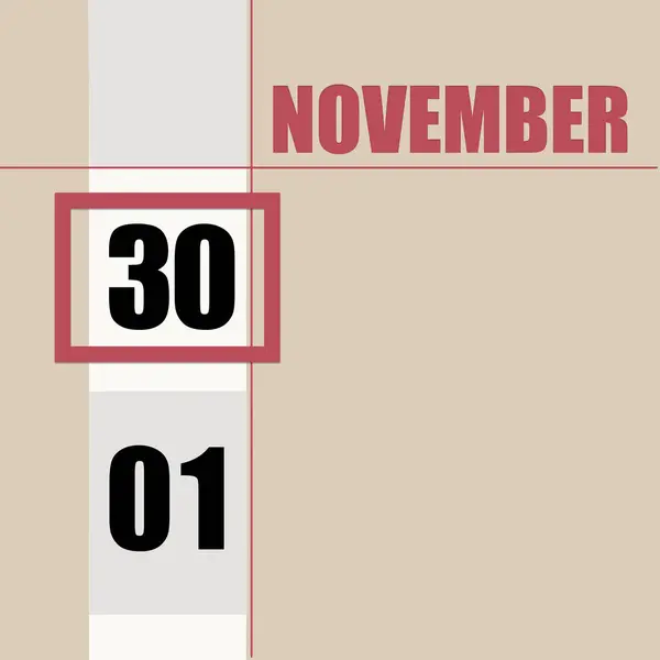 11月30日 月の30日 カレンダーの日付 白のストライプと赤の正方形とベージュの背景 日付を変更して 1年の日 タイムプランナー 秋の月の概念 — ストック写真