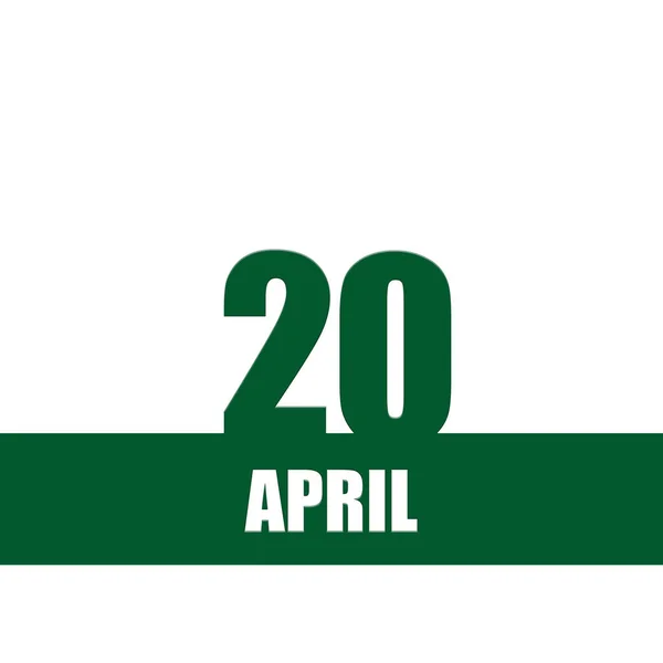四月二十日每个月的第20天 日历日期 绿色的数字和条纹 白色的文字与孤立的背景 一年一天的概念 时间规划 春季月份 — 图库照片