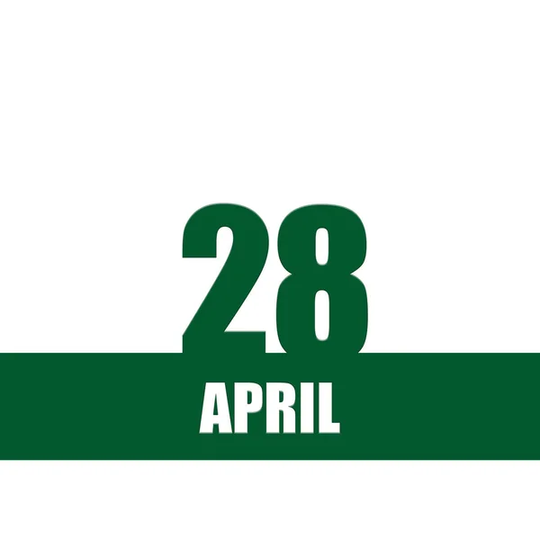 四月二十八日每个月的第28天 日历日期 绿色的数字和条纹 白色的文字与孤立的背景 一年一天的概念 时间规划 春季月份 — 图库照片