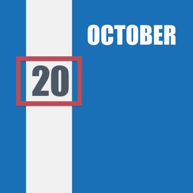 20 Ekim. Ayın 20. günü, takvim randevusu. Beyaz çizgili mavi arka plan ve kırmızı numara kaydırıcı. Yılın günü kavramı, zaman çizelgesi, sonbahar ayı
