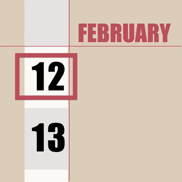 2月12日 月の12日 カレンダーの日付 白のストライプと赤の正方形とベージュの背景 日付を変更して 年の日 タイムプランナー 冬の月の概念 — ストック写真