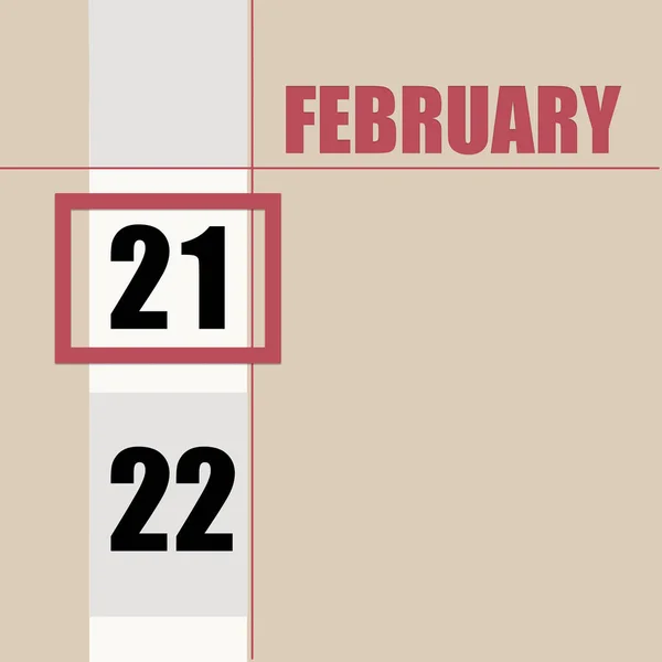 2月21日 月の21日 カレンダーの日付 日付を変更すると 白のストライプと赤の正方形とベージュの背景 年の日 タイムプランナー 冬の月の概念 — ストック写真