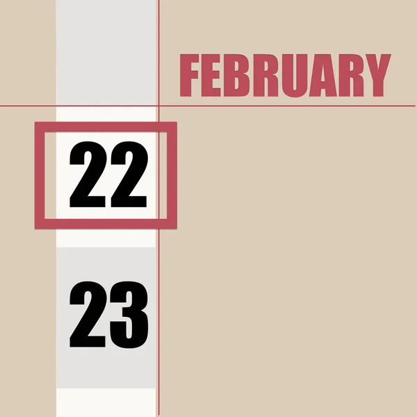 2月22日 月の22日 カレンダーの日付 日付を変更して 白のストライプと赤の正方形とベージュの背景 年の日 タイムプランナー 冬の月の概念 — ストック写真
