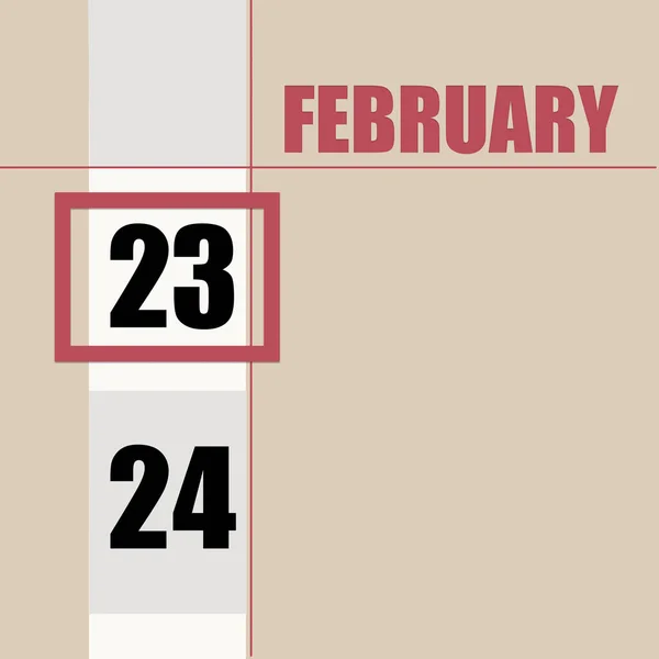2月23日 月の23日 カレンダーの日付 日付を変更すると 白のストライプと赤の正方形とベージュの背景 年の日 タイムプランナー 冬の月の概念 — ストック写真