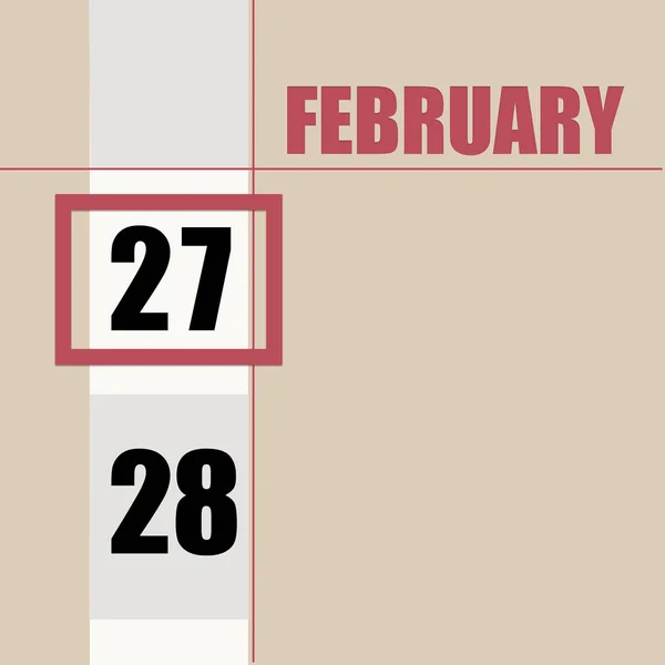 2月27日 月の27日 カレンダーの日付 白のストライプと赤の正方形とベージュの背景 日付を変更して 年の日 タイムプランナー 冬の月の概念 — ストック写真