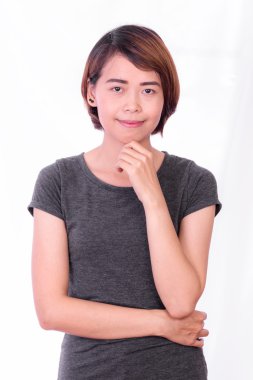 Güzel genç Asya Bayan Beyaz arka plan üzerinde