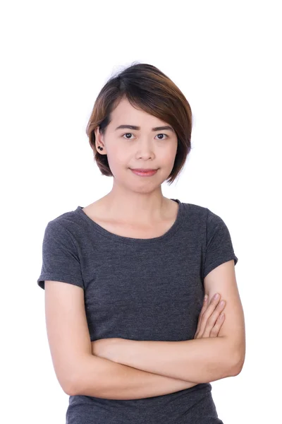 Asya insanlar: Güzel akıllı genç bayan beyaz arka plan üzerinde — Stok fotoğraf