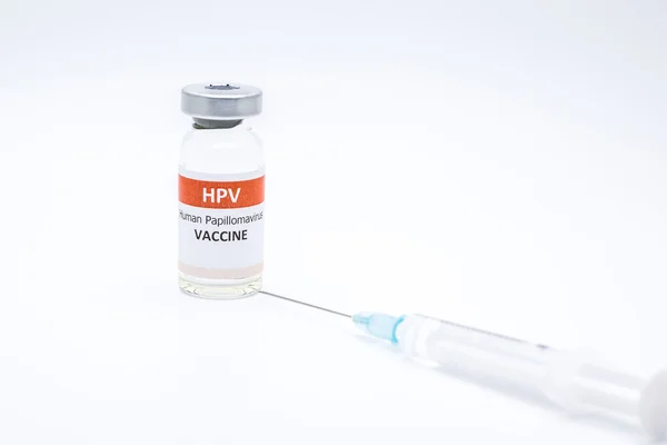 Humaan papillomavirus, Hpv-vaccin met naald op witte achtergrond, voor geneeskunde — Stockfoto