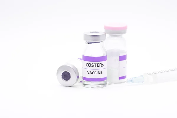 Vaccino zoster con siringa su sfondo bianco, concetto di medicinale — Foto Stock