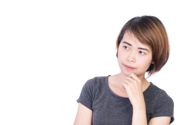 Asya insanlar: Güzel akıllı genç bayan beyaz arka plan üzerinde