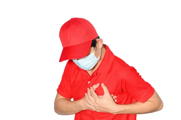 Доставка человеку боли в груди от сердечного приступа. концепция здравоохранения изолировать на белом фоне — стоковое фото