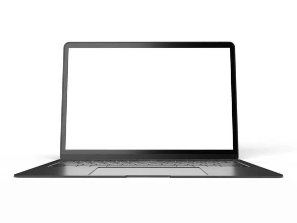 Nowoczesny laptop komputerowy Otwórz biały ekran izolowany z maską wycinania na białym tle dla obecnego produktu reklamowego lub Webpage design mockup, 3D renderowania ilustracji — Zdjęcie stockowe