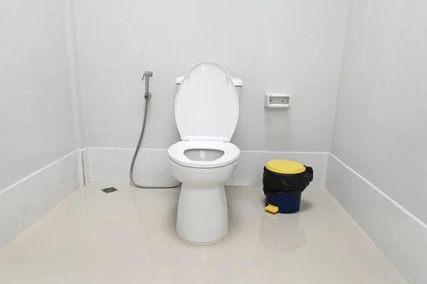 Fehér öblítéses WC a modern fürdőszoba belsejében — Stock Fotó