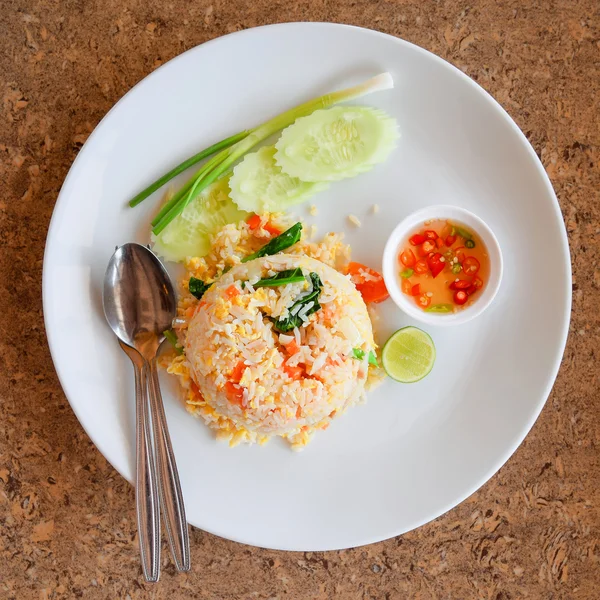 Top view of fried rice with chili fish sauce — Stock Photo, Image