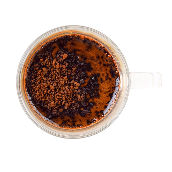 Instant coffee in a glass cup with hot water  isolate on white background — Stock Photo, Image