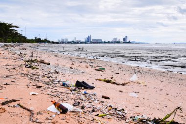 Garbage on the pattaya beach thailand