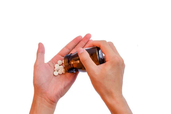 Pouring pill to hand  (medicine in hand) — Stock Photo, Image