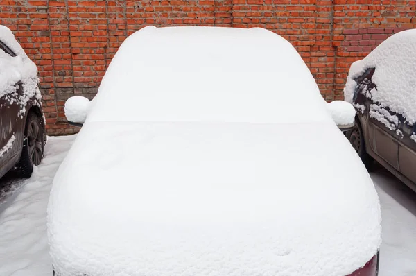 Cars Covered Thick Layer Snow Snow Covered Street Parking Lot — Stock Photo, Image