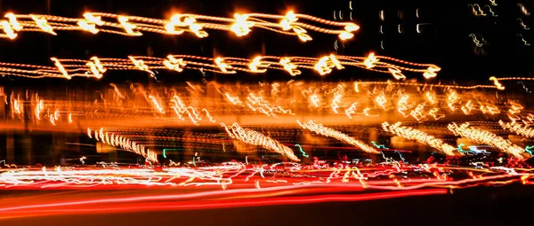도시의 도로에 자동차 불빛의 장시간 추상적 — 스톡 사진