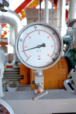 Petrol ve gaz üretim süreci içinde basınç göstergesi.