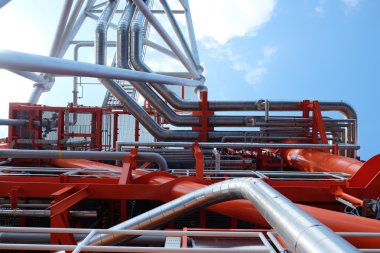 gaz ve yağ ve su mavi gökyüzü arka plan üzerinde Endüstriyel boru