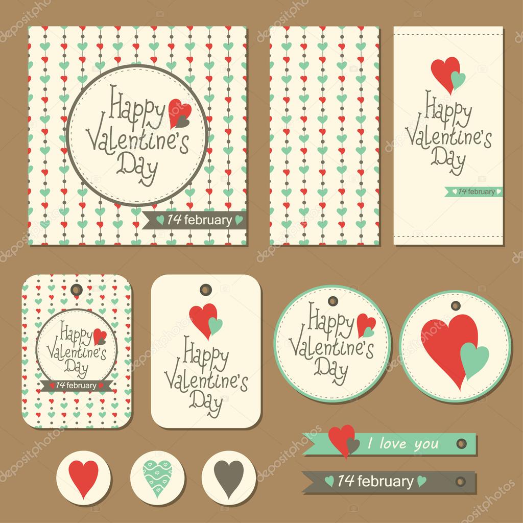 Set of cards, gift tags and labels with hearts and arrows for Valentine's day. Vector illustration