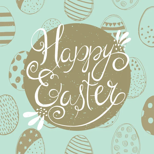 Easter greeting card with easter eggs doodles and hand lettering — Stock Vector