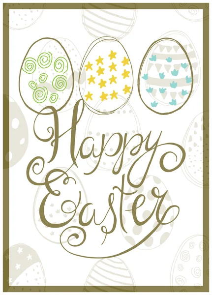 Cartão de Páscoa com ovos de Páscoa rabiscos e letras de mão — Vetor de Stock