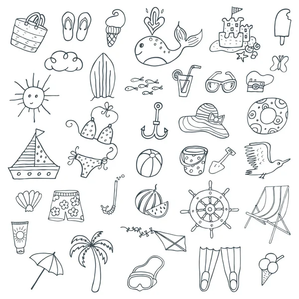 Hora de verão. Símbolos e objectos desenhados à mão — Vetor de Stock
