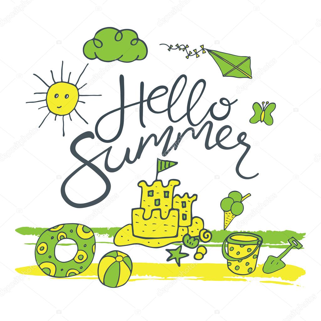 Hello Summer. Logo design for banner, poster, flyer, cover, brochure