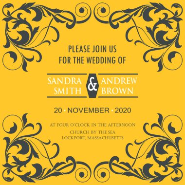 Düğün vintage davetiye kartı veya duyuru