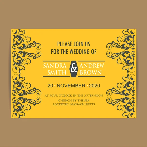 Tarjeta de invitación o anuncio de boda vintage — Vector de stock