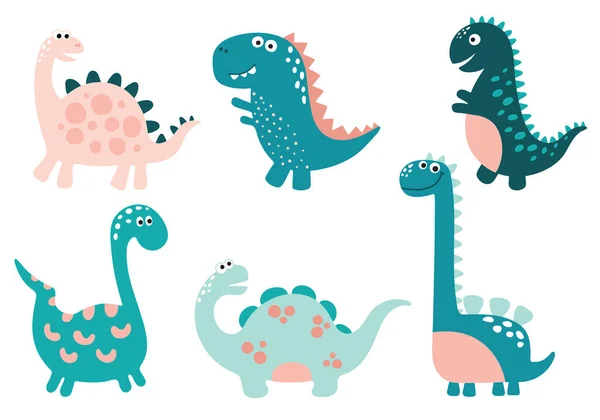Drôle Collection Dinosaures Dessin Animé Illustration Vectorielle Vecteurs De Stock Libres De Droits