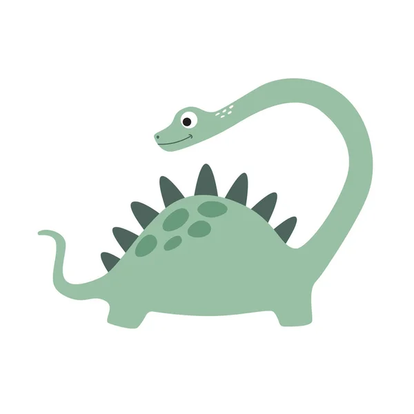 Little Cute Cartoon Green Dinosaur Vector Illustration — Stock Vector