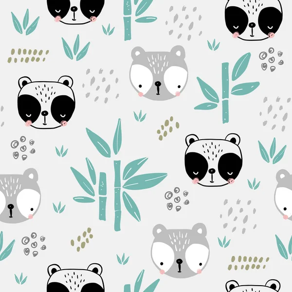 Modèle Sans Couture Avec Des Visages Ours Panda Drôles Parfait — Image vectorielle